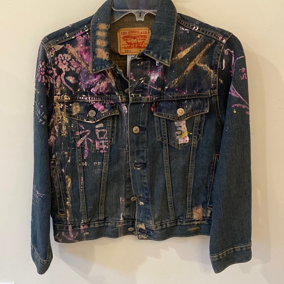 Levi's Jackets & Blazers - Salvatore Principe artist custom Swarovski crystal hand painted denim jacket M